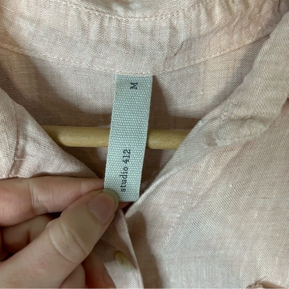 Studio 412 fourTWELVE Classic Linen Shirtdress Light Pink - Picture 4 of 5